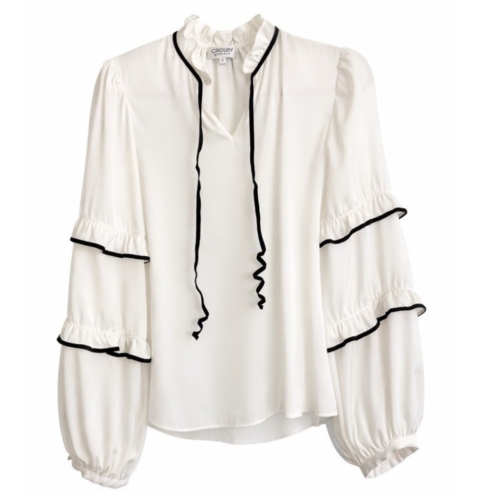 Crosby by Mollie Burch Rhodes Ruffle Sleeve Top XS Cream Black Romantic